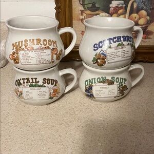 Vintage Soup Mugs Set - Mushroom, Scotch Broth, Oxtail, Onion